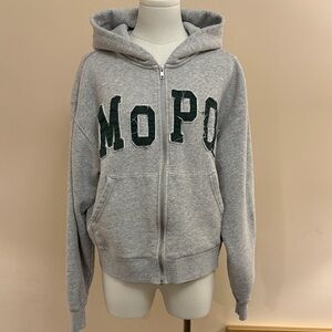 MOPQ Museum Of Peace & Quiet Gray and Green Zip-Up Hoodie Size Small